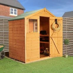 Waltons 4 X 6 Tongue And Groove Reverse Apex Garden Storage Shed -NAOMI Plant Shop SI 001 003 0149 300dpi Propped tongue and groove roof and floor