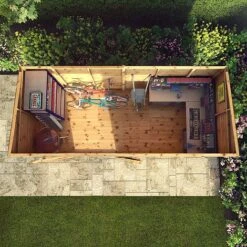 Waltons 14' X 6' Premium Shiplap Pent Roof Garden Shed -NAOMI Plant Shop SI 001 004 0130 14x6 Premium Shiplap Pent MG2D Aerial1