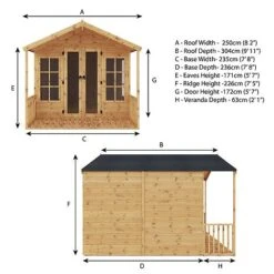 Waltons 10' X 8' Apex Summerhouse With Veranda -NAOMI Plant Shop SI 003 001 0006 10x8 Wessex Summerhouse Spec Drawing 300dpi 02