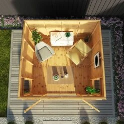 Waltons 8 X 8 Wooden Garden Shiplap Tongue And Groove Helios Summerhouse Garden Room -NAOMI Plant Shop SI 003 001 0008 8x8 Helios Summerhouse WG1b Aerial