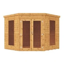 Waltons 8 X 8 Wooden Shiplap Tongue And Groove Premier Corner Summerhouse Garden Room -NAOMI Plant Shop SI 003 001 0038 8x8 Premium Corner Summerhouse Studio Front 2