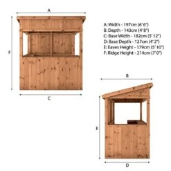 Waltons 9' X 4' Premium Pressure Treated Garden Bar - 2 Styles Available -NAOMI Plant Shop SI 003 001 0092 Pressure Treated Pent 4x6 Bar Spec Drawing2