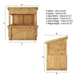 Waltons 9' X 4' Premium Pressure Treated Garden Bar - 2 Styles Available -NAOMI Plant Shop SI 003 001 0094 Pressure Treated Pent 4x6 Bar With Shutters Spec Drawing1