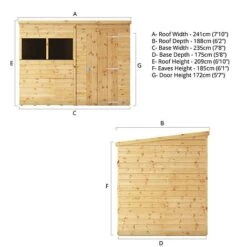 Waltons 8' X 6' Outdoor Tongue & Groove Pent Roof Modular Repositionable Shiplap Garden Storage Shed -NAOMI Plant Shop SI001 004 0125 8x6 Shiplap Pent Spec Drawing